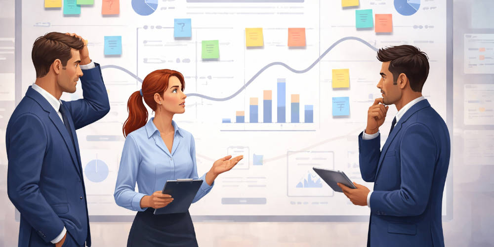 CRM som arbeidsmodell illustrert med team som jobber med oppfølging, innsikt og kundereiser